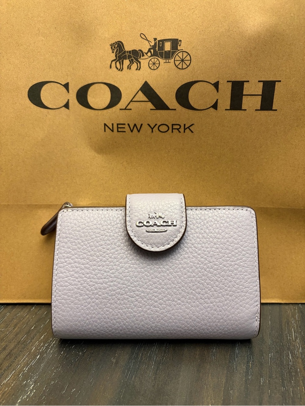 Coach Light Blue Misty Pebbled Leather Wallet